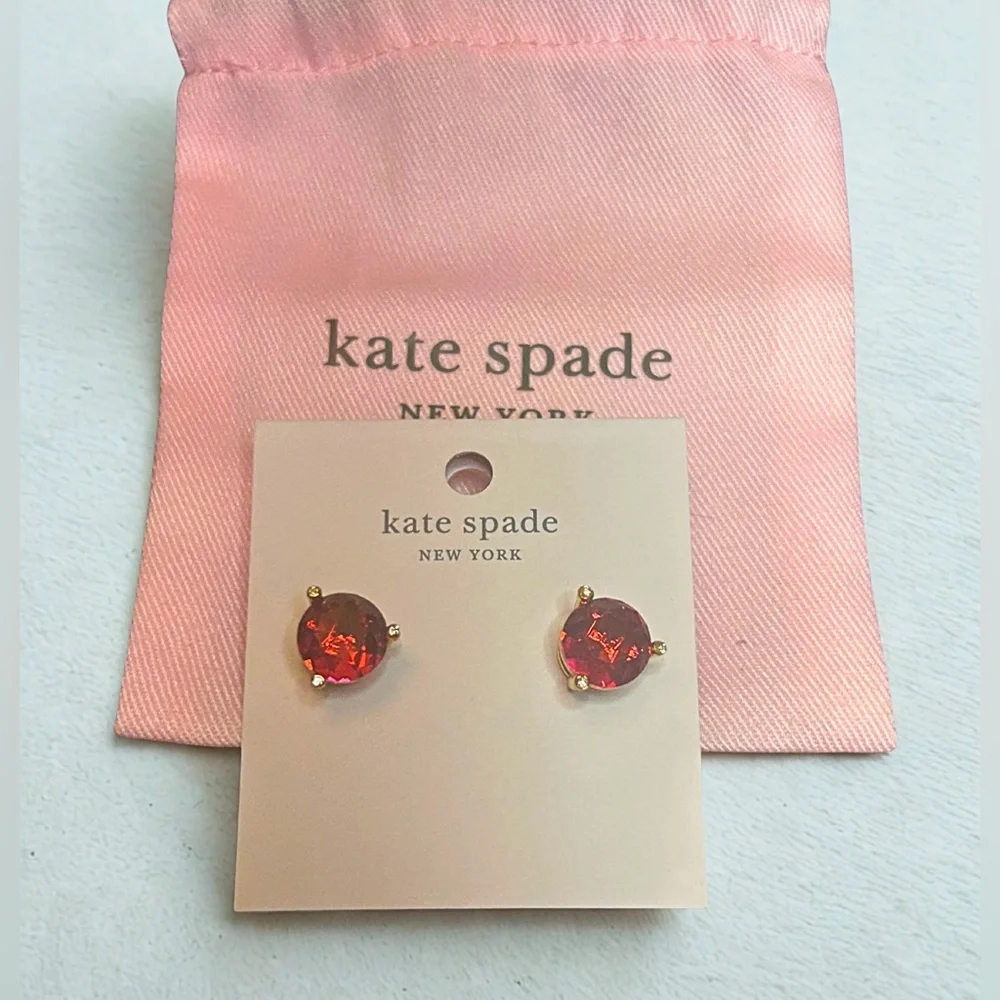 Kate Spade NY Red Gemstone Stud Earrings – NWT, Dust Bag, Elegant Gift